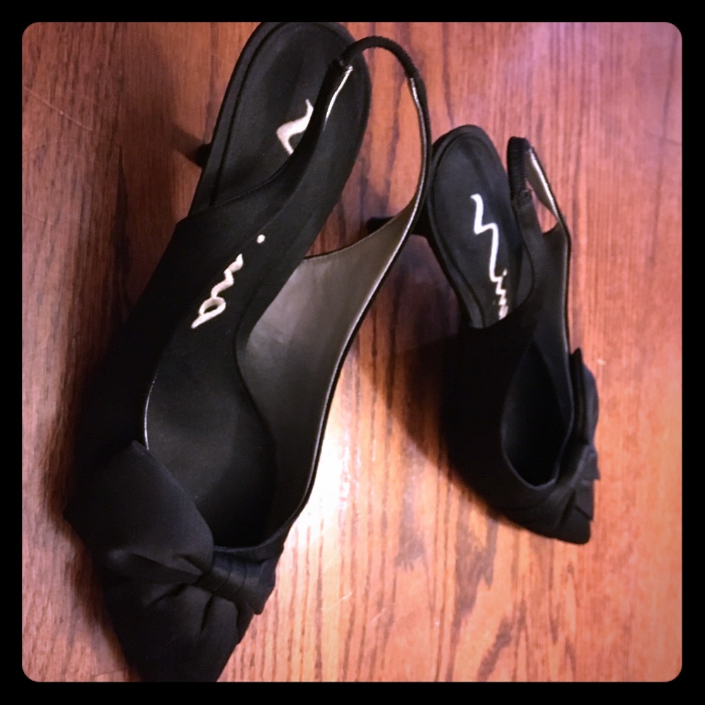 Black satin 2” comfy dressy heels